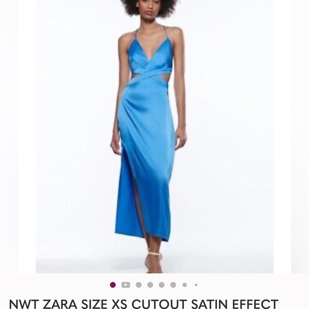Zara Vibrant Blue Satin Midi Dress